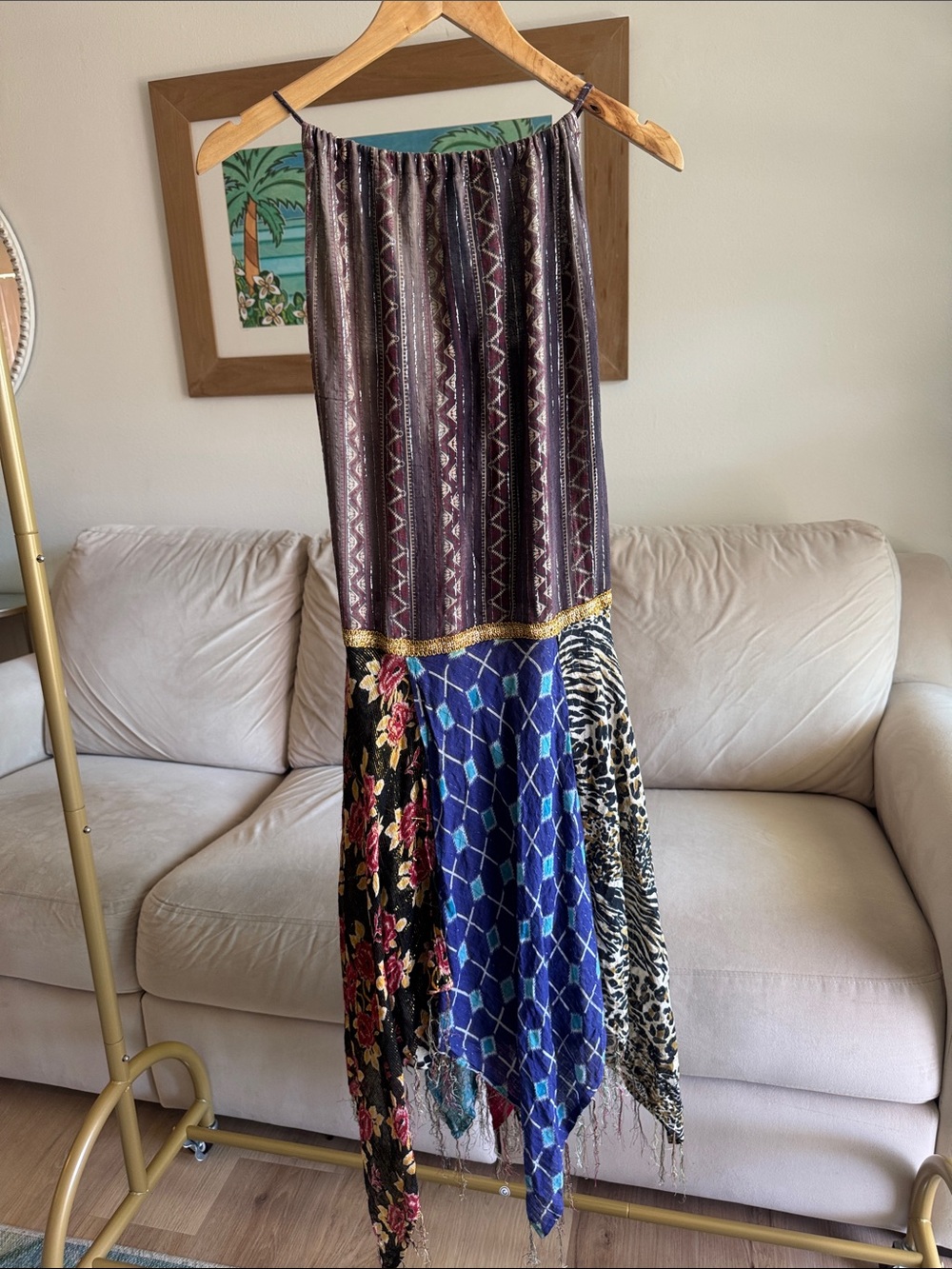 Boho Patchwork Asymmetrical Dress - Multicolor